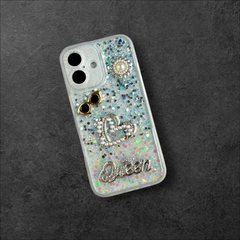 Silver & White Glitter Queen Luxe Bling Case