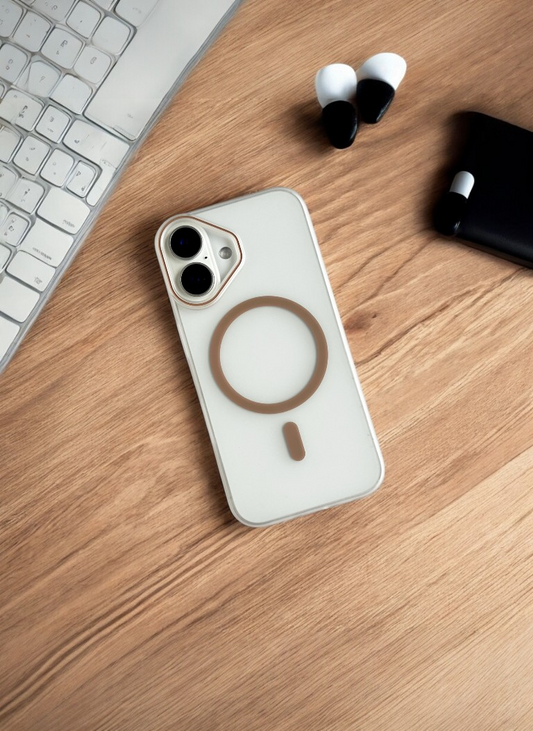 Brown Ring Clear Case with Anti Yellow Protection for iPhone 16 Plus