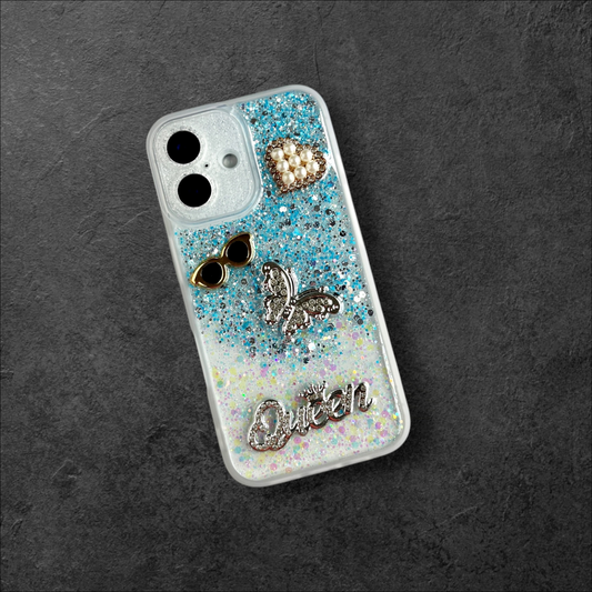 Blue & White Glitter Queen Luxe Bling Case