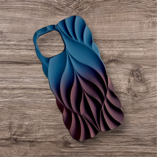 3D Leave Design Steel Blue-Dark Plum Dual Tone Silicon Case