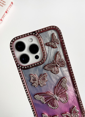 Pink Color Butterfly Phone Case With Studded Diamonds
