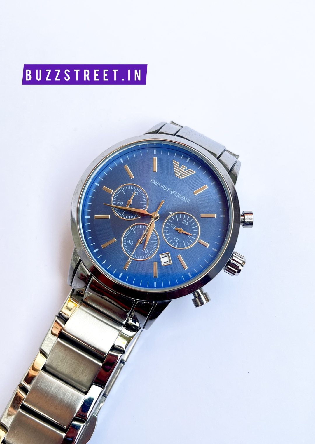 Armani Silver Strap Blue Dial Watch