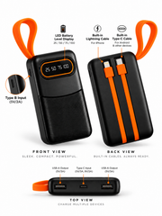 Buzz Street Capsule — 10,000 mAh Powerbank | 20W Fast Charging | Built-in Lightning + Type-C Cables