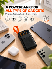 Buzz Street Capsule — 10,000 mAh Powerbank | 20W Fast Charging | Built-in Lightning + Type-C Cables