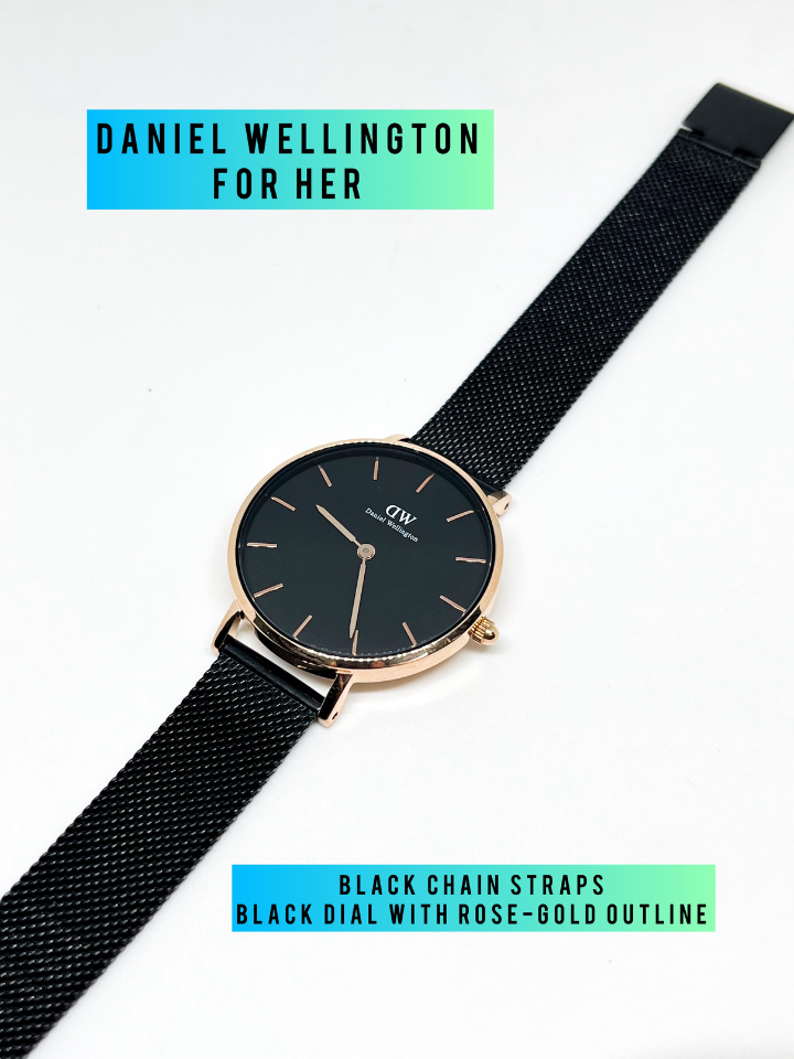 DW PETITE MELROSE BLACK ROSE-GOLD FOR HER