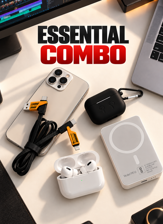 Essential Combo- AirPods Pro 2 (ANC Working) | 5000mAH MagSafe | Silicon Case | 4in1 Fast Cable
