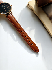 Daniel Wellington Classic Petite 32mm Women’s Watch – Tan Leather Strap Black Dial